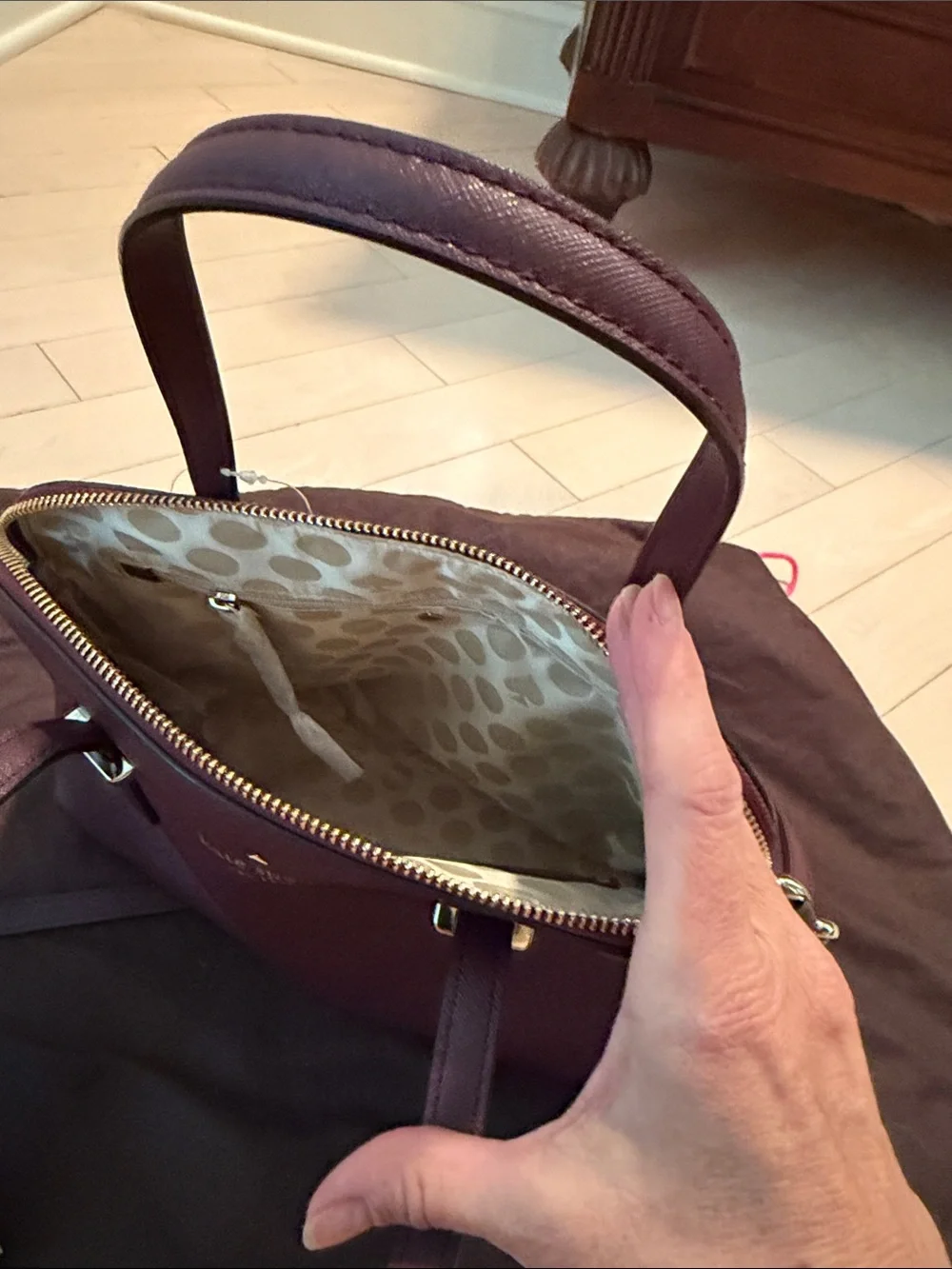 kate spade Plum Leather Dome Satchel with Gold Hardware